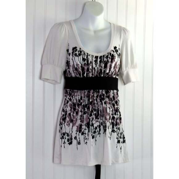 Daytrip Tops - Women's Top Daytrip Y2K Velvet Empire Waist Sz M Black Purple Floral  White SS